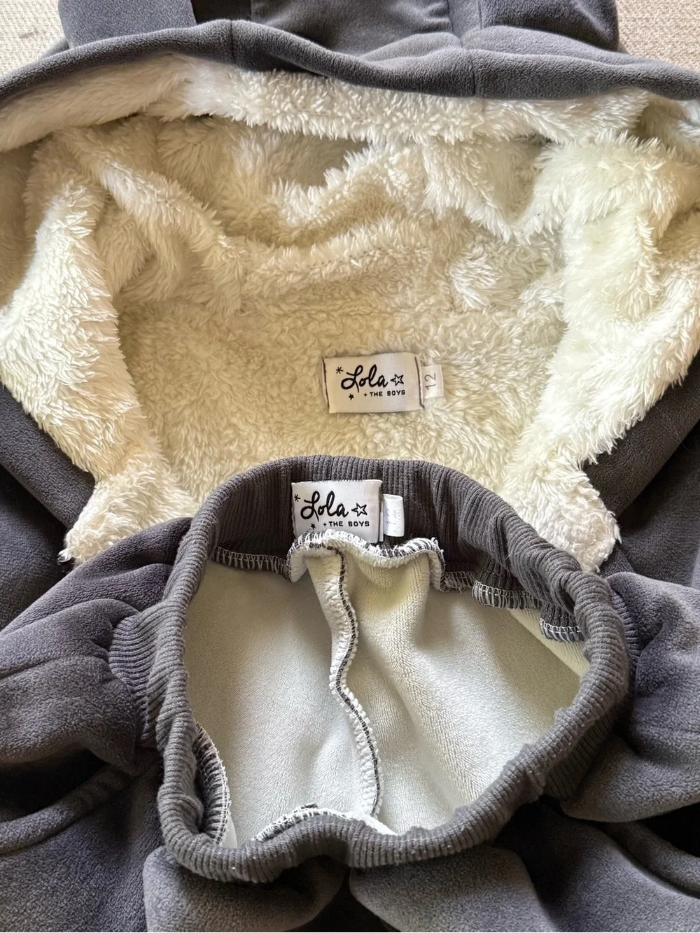 Lola + the Boys Bear Velour Set Size 12  Charcoal Gray 🐻🖤